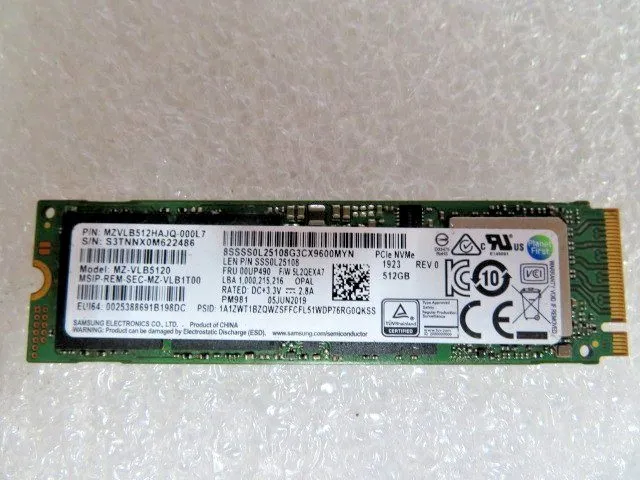 SSD-накопитель SAMSUNG PM981 512GB M.2 NVMe PCIe SSD MZ-VLB5120 Lenovo SSS0L2510 — фото лота 1