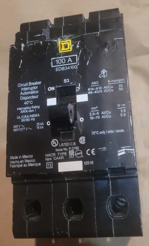 Автоматический выключатель SQUARE D EDB34100 EDB 3 POLE 100 AMP 480v CIRCUIT BRE