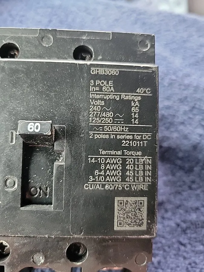 Автоматический выключатель EATON WESTINGHOUSE GHB3060 3 POLE 60 AMP 480v CIRCUIT — фото лота 1