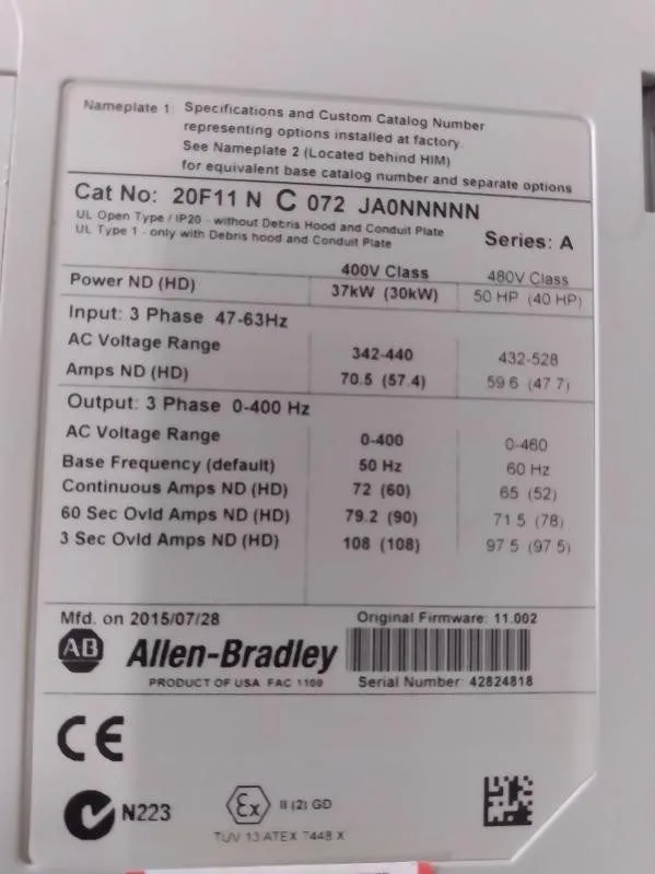Частотный преобразователь Allen-Bradley 20F11 N C 072 JA0NNNNN SER.A PowerFlex®7