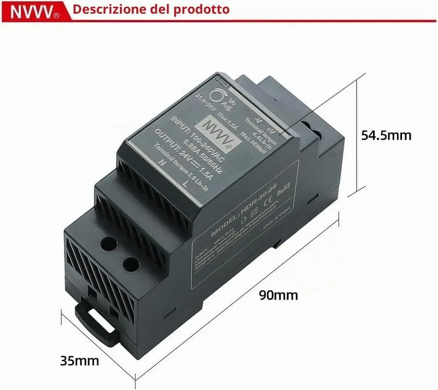 Блок питания Mean Well HDR-30-12 24W 12VDC 2A DIN Rail Switchmode Power Supply