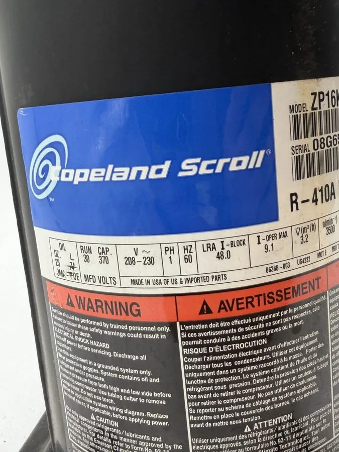 Компрессор Copeland ZP16K5E-PFV-130 1.5 Ton Scroll Compressor R410A 208/230V 1 P