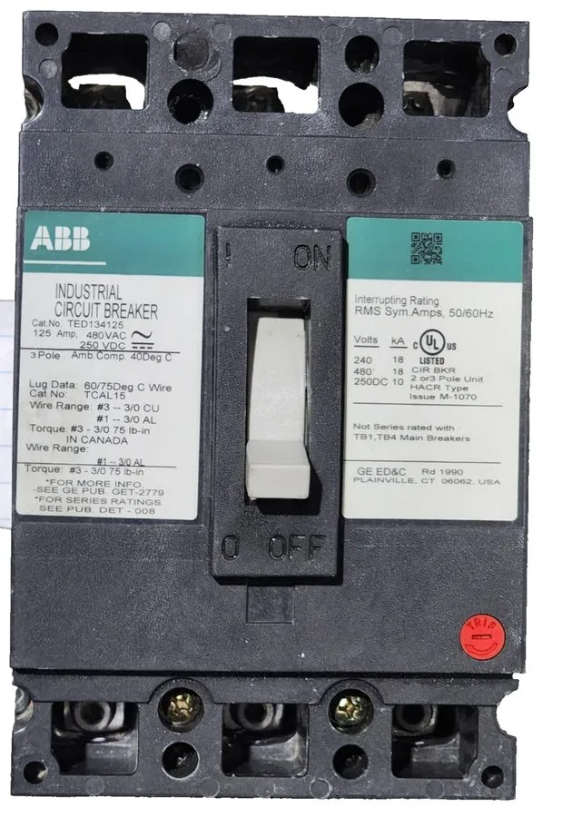 Автоматический выключатель GE TED TED134125 3 Pole 125 Amp 480v Black Circuit Br