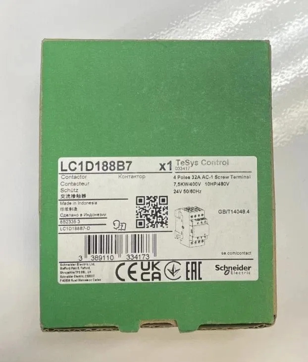 Контактор Schneider LC1D188B7 IEC Contactor TeSys D 18A 4-Pole 24VDC Coil