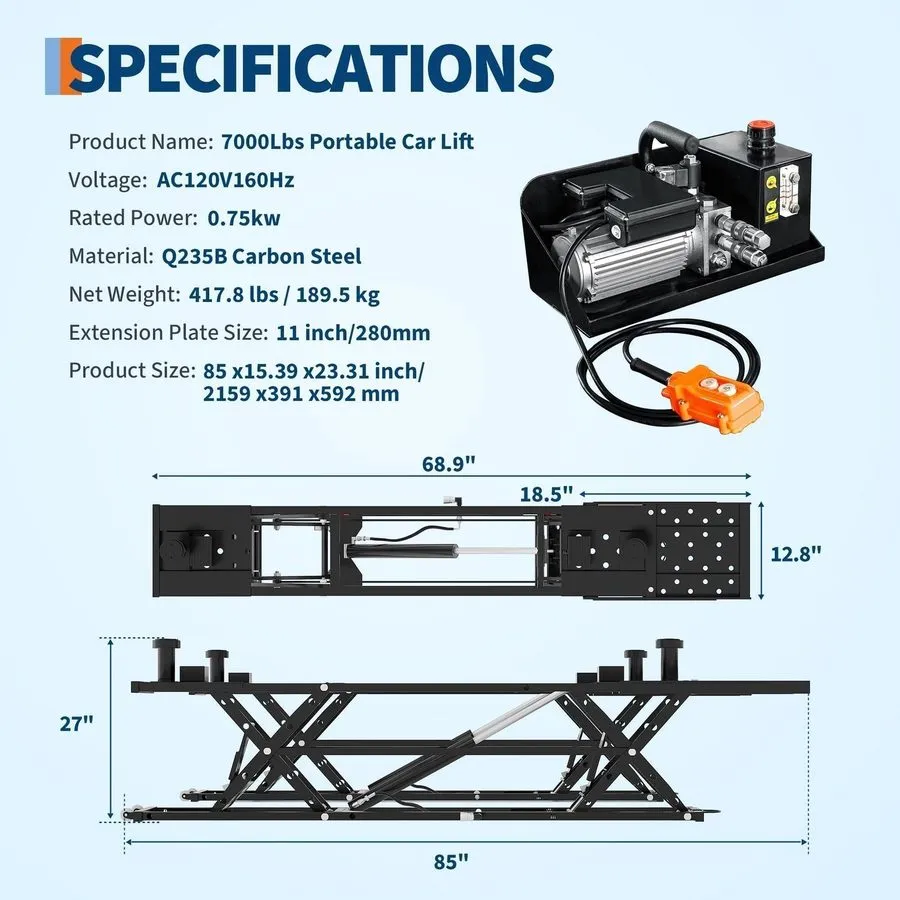 Автоподъёмник OMT 7000lb Portable Car Lift with 26.8" Max Height Auto Lock Remot — фото лота 2