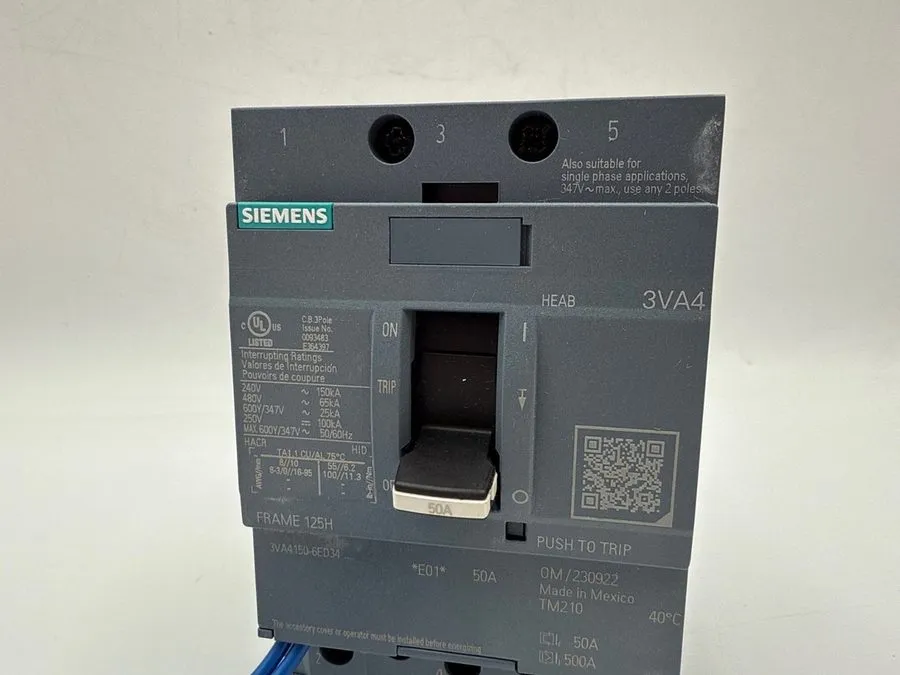 Автоматический выключатель Siemens 3VA4150-6ED34-0AA0 Circuit Breaker 50A 3P 600