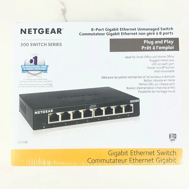 Коммутатор NETGEAR GS308v3 Black 8-Port Gigabit Ethernet Unmanaged Switch