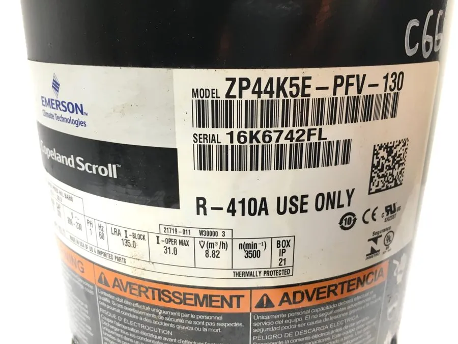 Компрессор Copeland ZP44K5E-PFV-130 Scroll Compressor R410A 208/230V 1 PH #C100