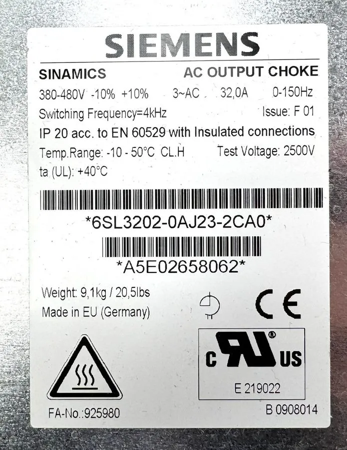 Частотный преобразователь 6SL3202-0AJ23-2CA0