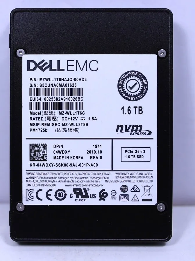SSD-накопитель 4WDXY DELL SAMSUNG PM1725B 1.6TB NVME PCIe U.2 2.5'' Enterprise S