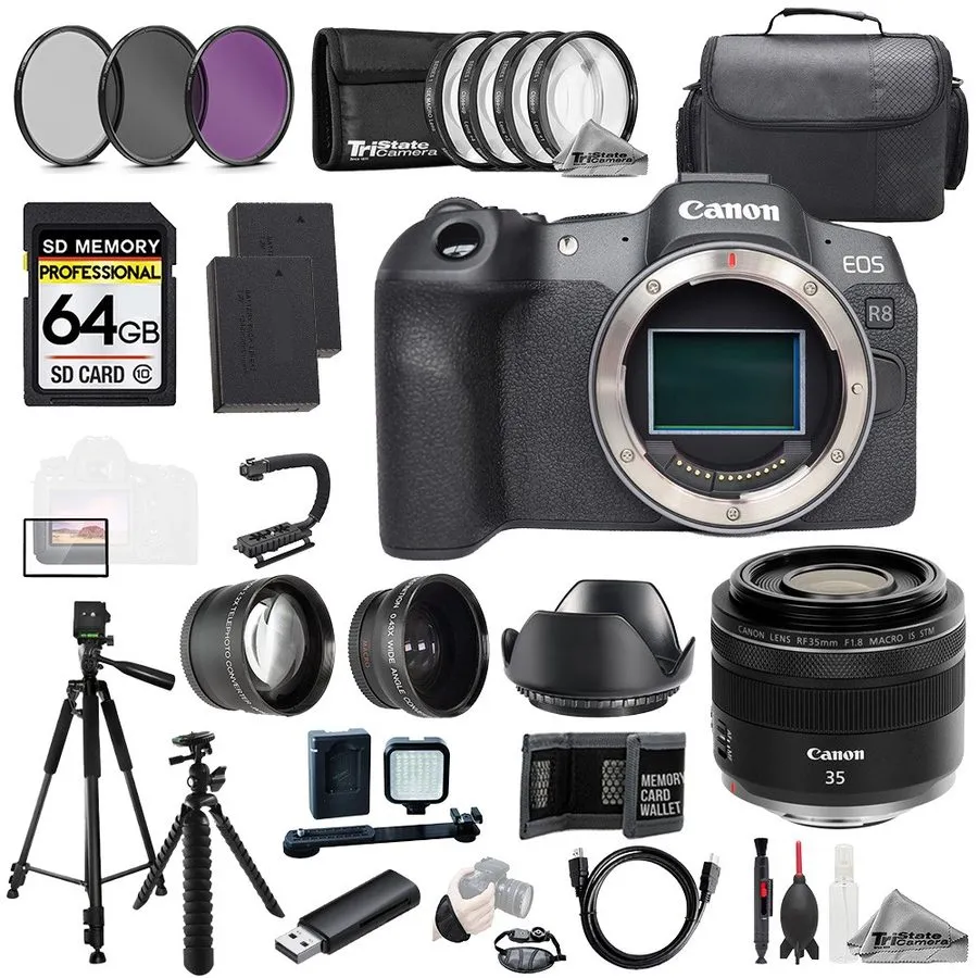 Объектив Canon EOS R8 + Canon RF 50mm f/1.8 STM Lens+64GB+ExtBat+9PCFltr-MEGAKit