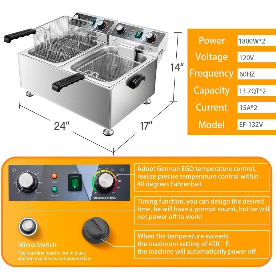 Фритюрница Deep Fryer Commercial Deep Fryers With Basket13Lx2 13.7Qt x 2 Thicken — фото лота 2