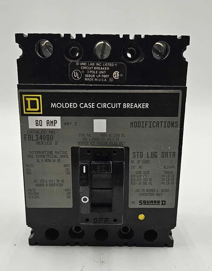 Автоматический выключатель Square D FAL34080 80A 3-Pole 480V Thermal Magnetic Ci