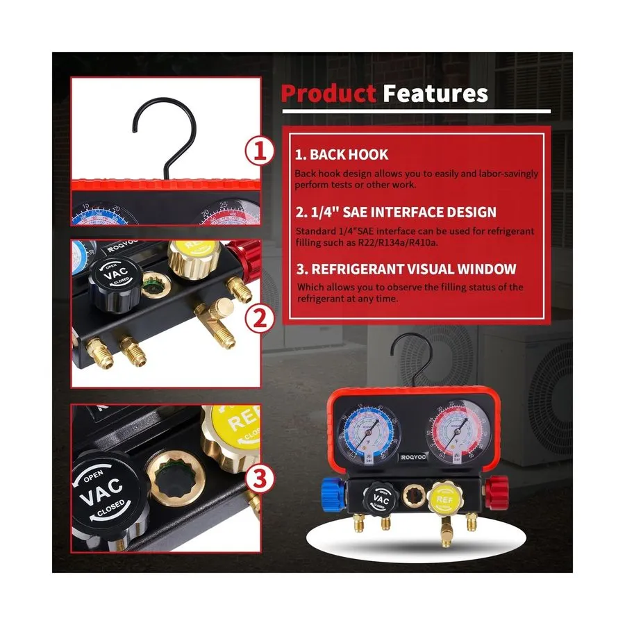 Манометрический коллектор HVAC Manifold Gauge Set R22/R410a/R134a w/ 5FT Hoses & — фото лота 2