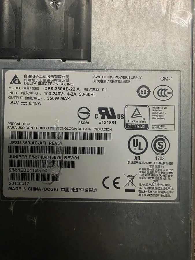 Блок питания Juniper JPSU-350-AC-AFI Delta Power Supply DPS-350AB-22A