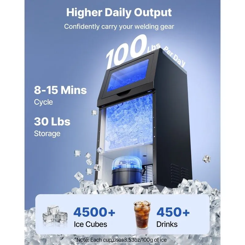 Льдогенератор VEVOR Commercial Ice Maker 100 lbs/24h Ice Machine 16-30 lbs Stora