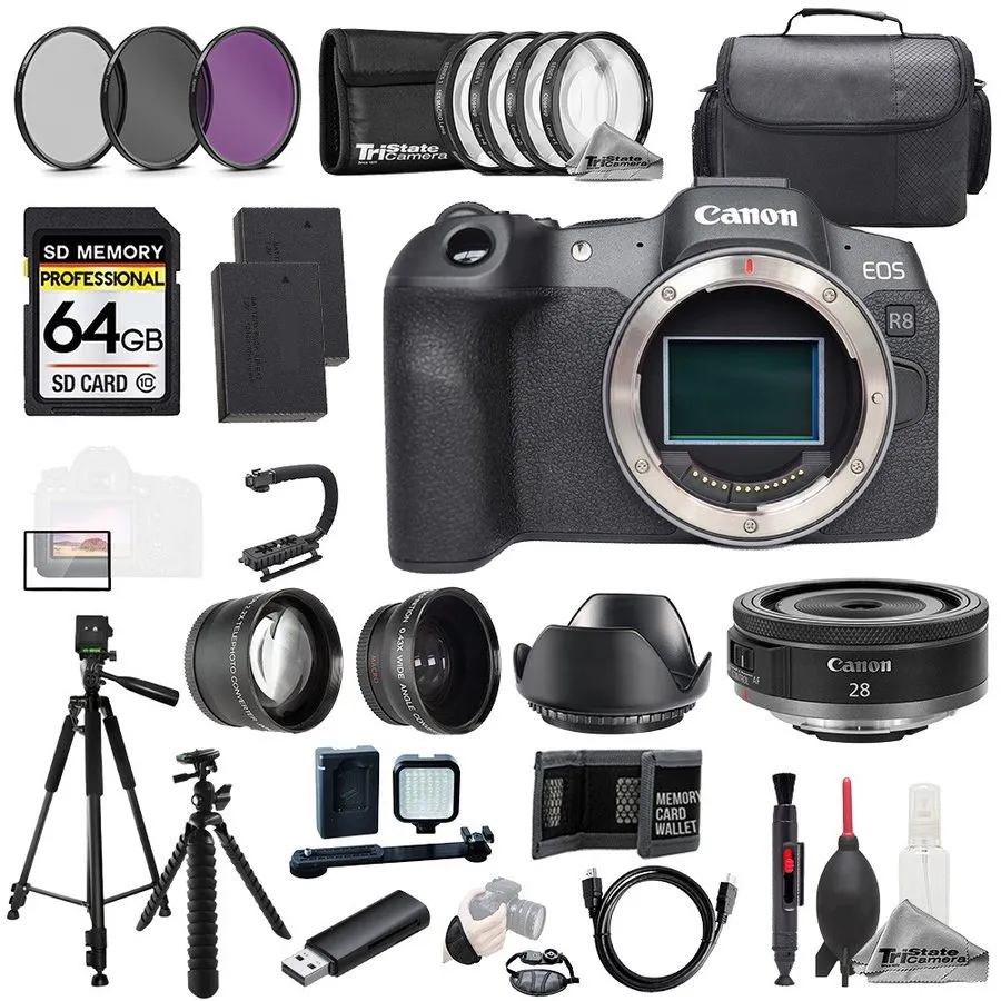Объектив Canon EOS R8 + Canon RF 50mm f/1.8 STM Lens+64GB+ExtBat+9PCFltr-MEGAKit