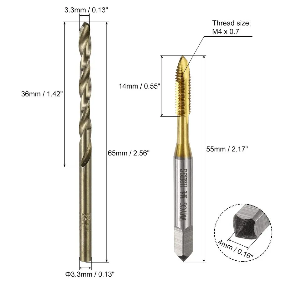Режущий инструмент Metric Tap And Drill Bit Set 2 Taps M4x0.7 HSS 2 Drill Bits 3 — фото лота 1