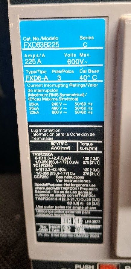 Автоматический выключатель I-T-E Siemens Sentron FXD63B225 225A 3 Pole 600VAC Ci