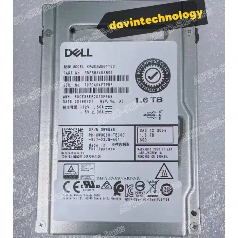 SSD-накопитель Dell D7KJJ 1.6TB SAS 12Gbps SSD Write Intensive WI 2.5 Inch Kioxi