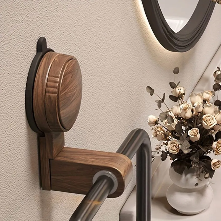 Вакуумная присоска Vintage Walnut Wood Towel Suction Cup Mount No-Drill Wall-Mou — фото лота 1