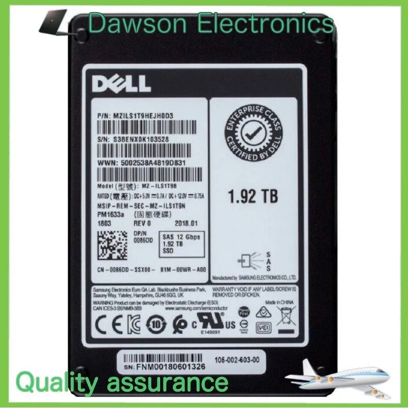 SSD-накопитель DELL Samsung PM1633a 1.92TB SAS SSD Solid State Drive MZ-ILS1T9B 