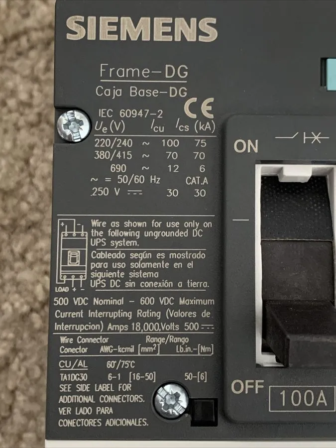 Автоматический выключатель Siemens NDX3B100 NDGA 100 Amp 600 VAC Circuit Breaker — фото лота 2
