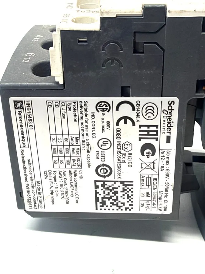 Контактор SCHNEIDER ELECTRIC LC1D25 Tesys Contactor 40A 690V 600V AC IEC/EN 6094