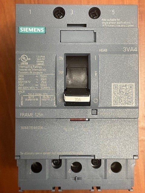 Автоматический выключатель 3VA4170-6ED34-0AA0 SIEMENS 3 POLE 70A 480V 65kA CIRCU — фото лота 2