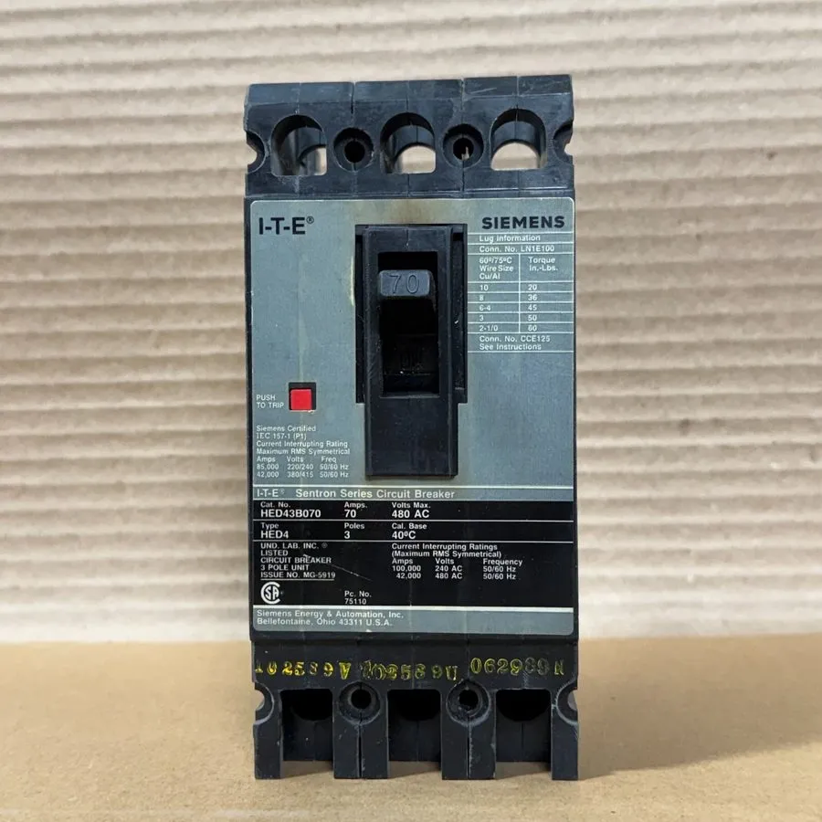 Автоматический выключатель Siemens HED43B070 Sentron Series Circuit Breaker 70A 
