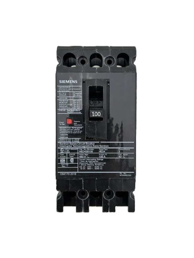 Автоматический выключатель Siemens Sentron Circuit Breaker HED43B100 3P 100 Amp 