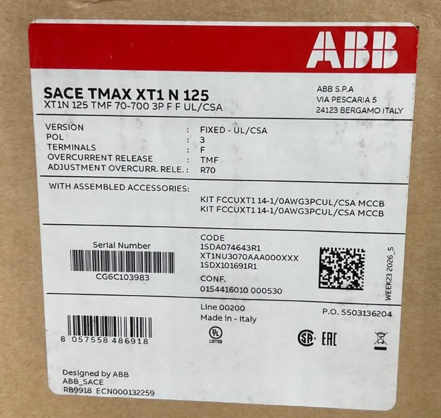 Автоматический выключатель ABB XT1HU3020AYD000XXX 3 Pole 20 Amp 600Y/347V 65kA@4