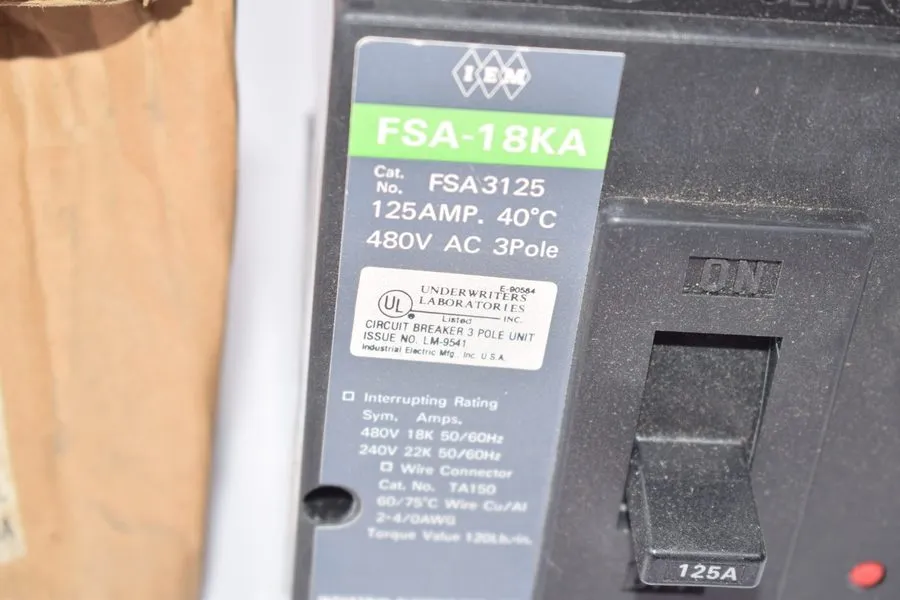 Автоматический выключатель IEM FSA3125 FSA-18KA Circuit Breaker 125 AMP 480V AC 