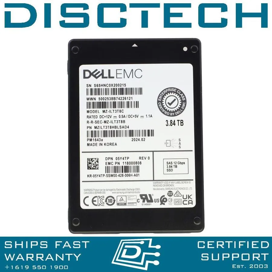 SSD-накопитель CRNPH DELL 3.84TB Samsung PM1643a SAS 12GBPS RI 2.5" SSD MZ-ILT3T