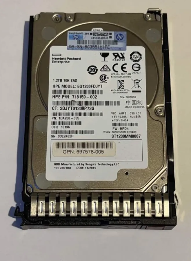 Жёсткий диск HPE 1.2TB 10K SAS 2.5" Hard Drive HDD EG1200FDJYT, 1DA200-035, Sani