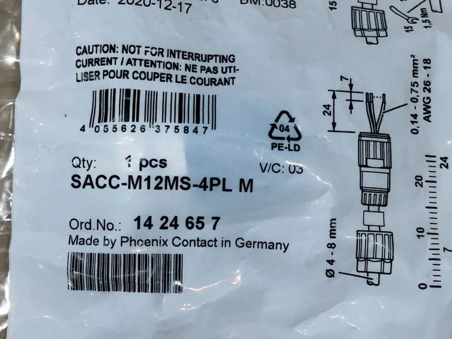 Датчик Phoenix Contact SACC-M12MS-4PL SH Connector 1424666, M12 A Code, 4 Pos