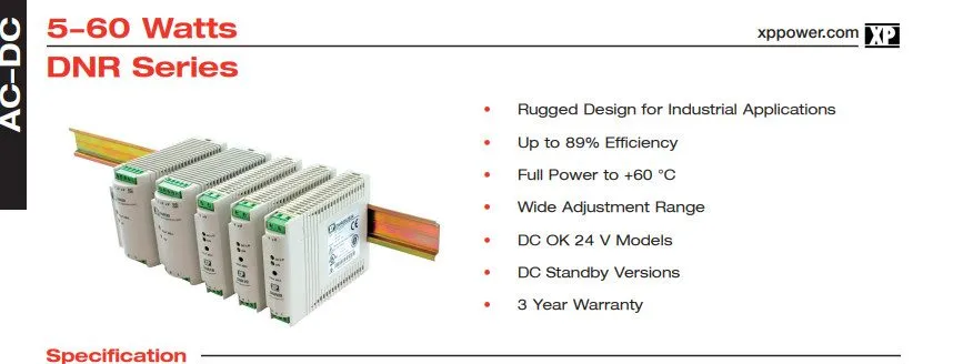 Блок питания XP Power DNR60US48 DIN Rail Power Supply 48VDC 1.25A 60W