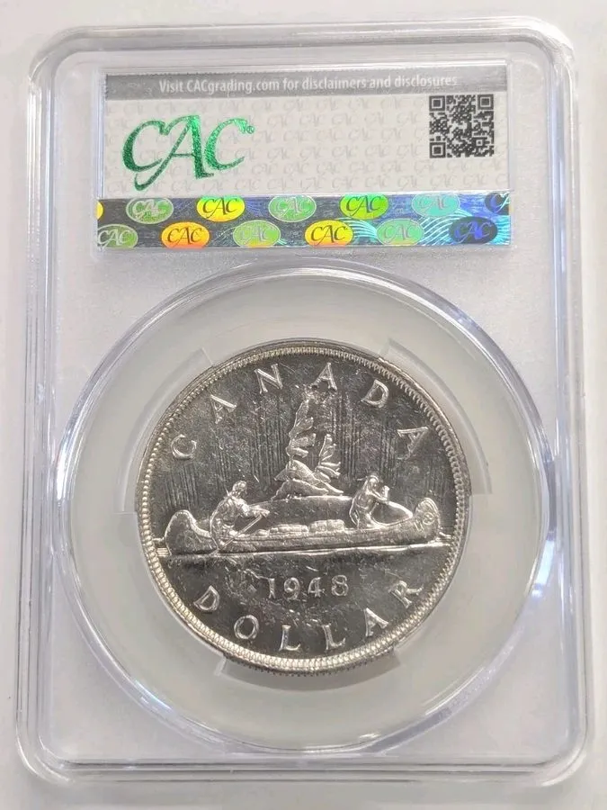 Лабораторный прибор 1948 CANADA SILVER DOLLAR S$1 GEORGE VI-CAC AU 55-EXTREMELY  — фото лота 1