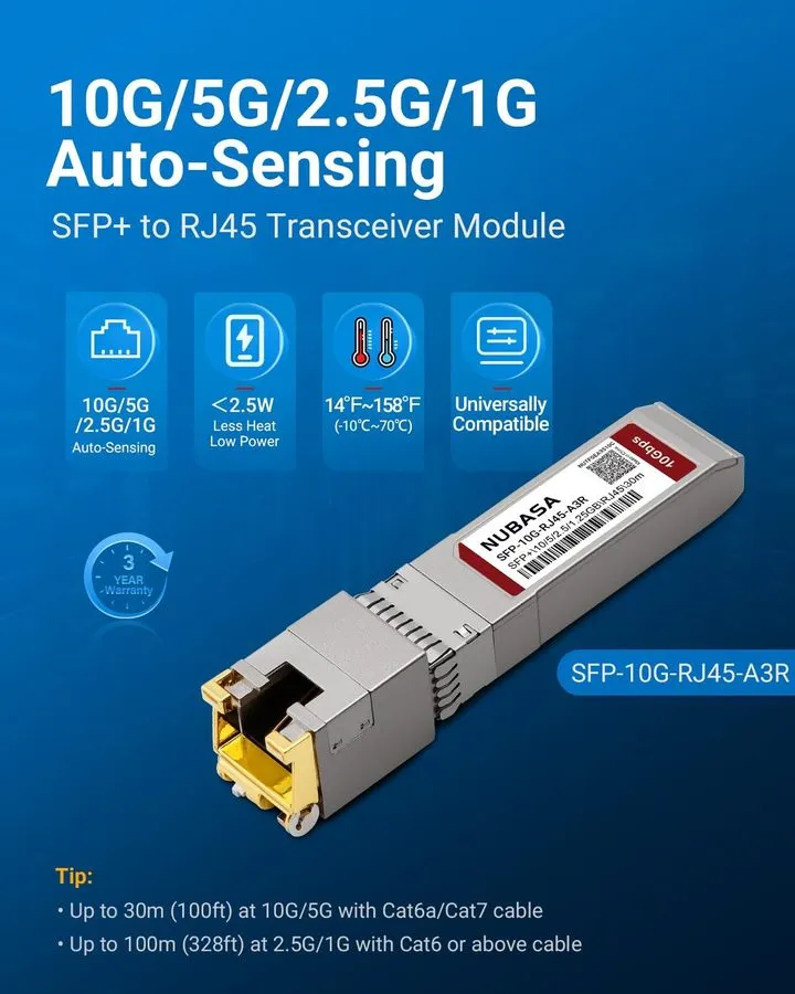 Трансивер SFP+ To RJ45 Adapter 10G/5G/2.5G/1G Auto-Sensing Transceiver Module Co — фото лота 1