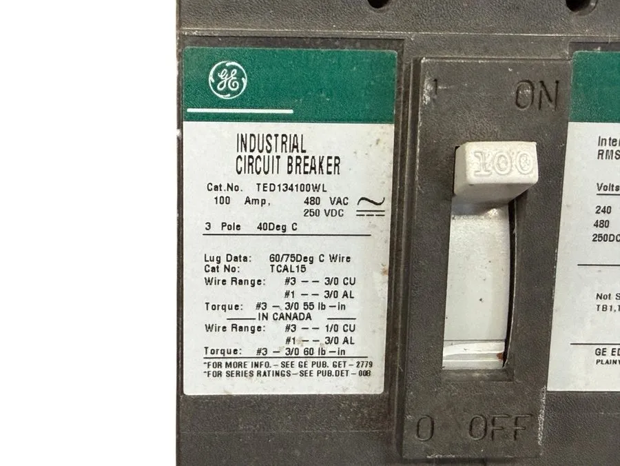 Автоматический выключатель GE TED134100WL 3 pole 100 amp 480v CIRCUIT BREAKER TE