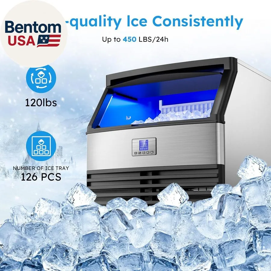 Льдогенератор Commercial Ice Maker Machine 450LBS/24H, Stainless Steel Undercoun