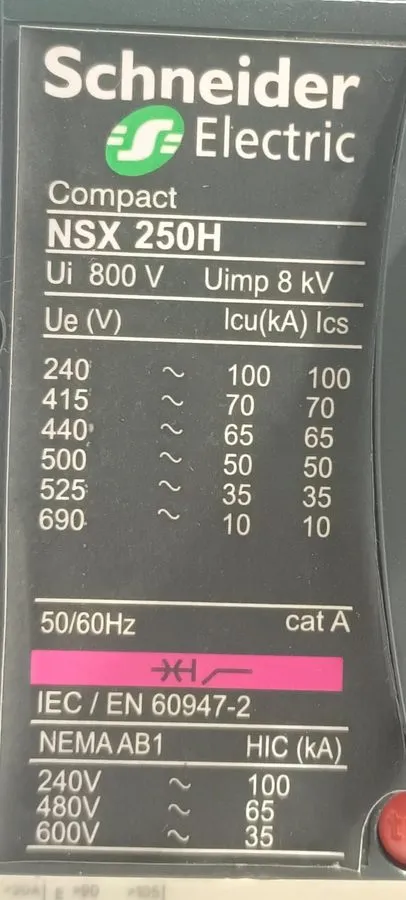 Автоматический выключатель SCHNEIDER ELECTRIC NSX250H CIRCUIT BREAKER 250A FREE — фото лота 2