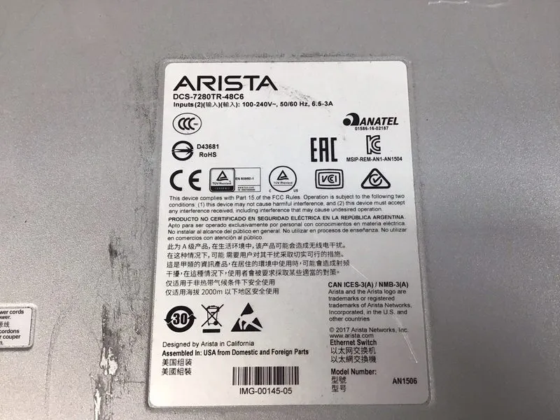 Коммутатор Arista DCS-7280TR-48C6 48-Port 10GbE RJ45 Switch — фото лота 2
