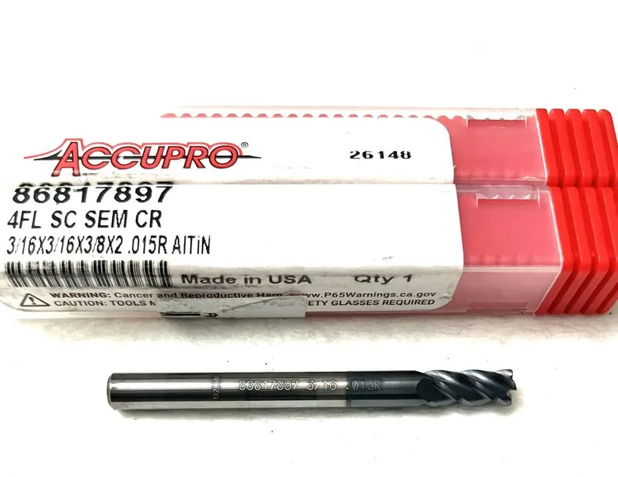Режущий инструмент Accupro 3/16" 4FL Corner Radius Carbide End Mill .015R AlTiN 