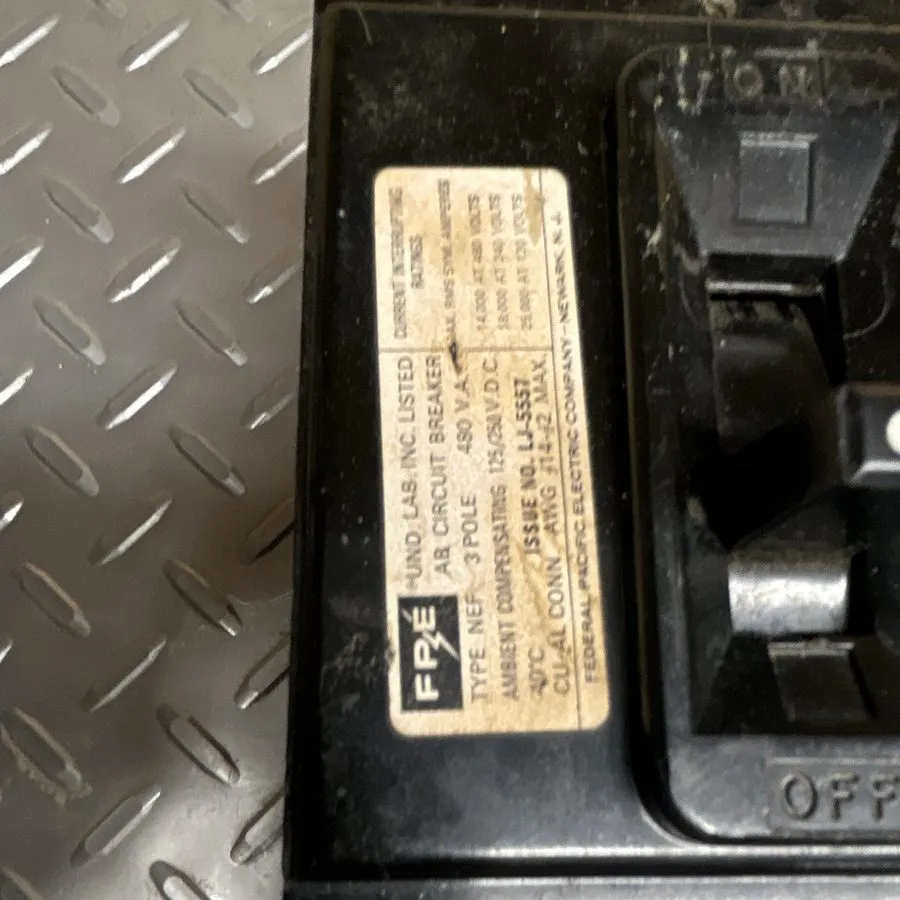 Автоматический выключатель FPE Federal Pacific NEF433060 60 Amp 480V 3-Pole NEF  — фото лота 1