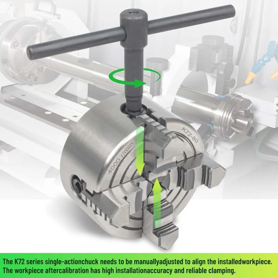 Режущий инструмент K72-80 Self Centering 4 Jaw Lathe Chuck 80mm Metal HT300 Cast