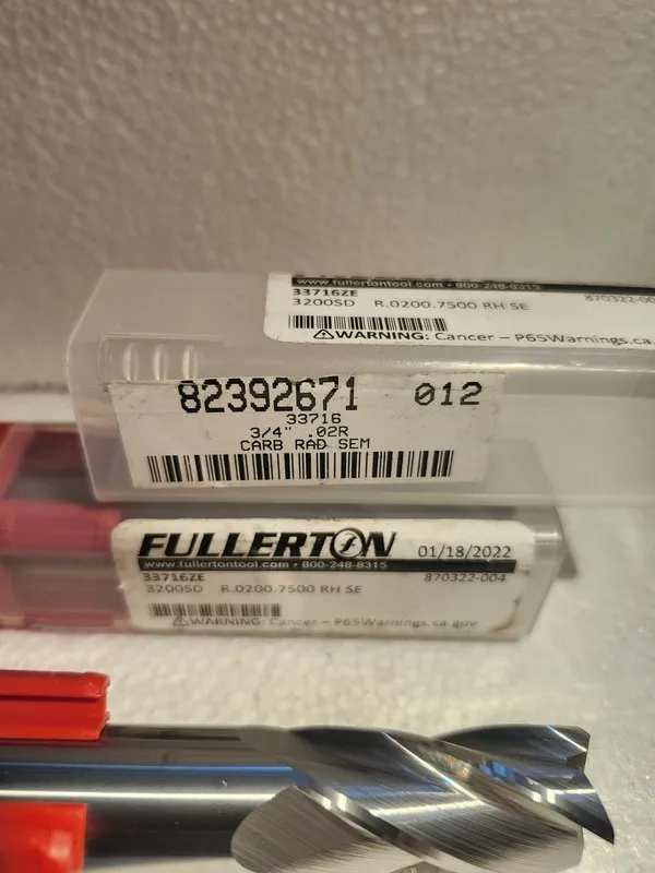 Режущий инструмент FULLERTON 3200SD 3/4 .02R CARBIDE END MILL 33716ZE — фото лота 1