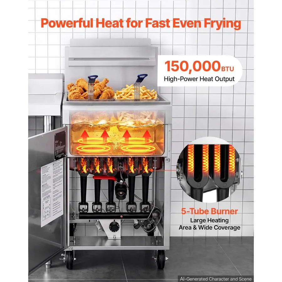 Фритюрница Uimoso Commercial Propane Deep Fryer with 2Baskets and5-Tube Burner,  — фото лота 2