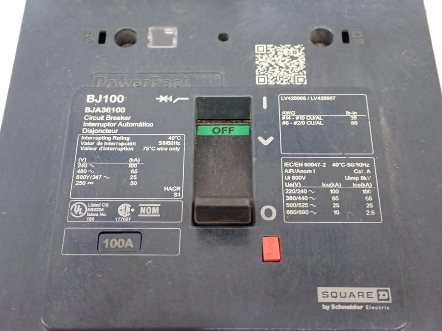 Автоматический выключатель Square D BGA36100 100 Amp 3 Pole 600V 35KA@480V I-lin — фото лота 2