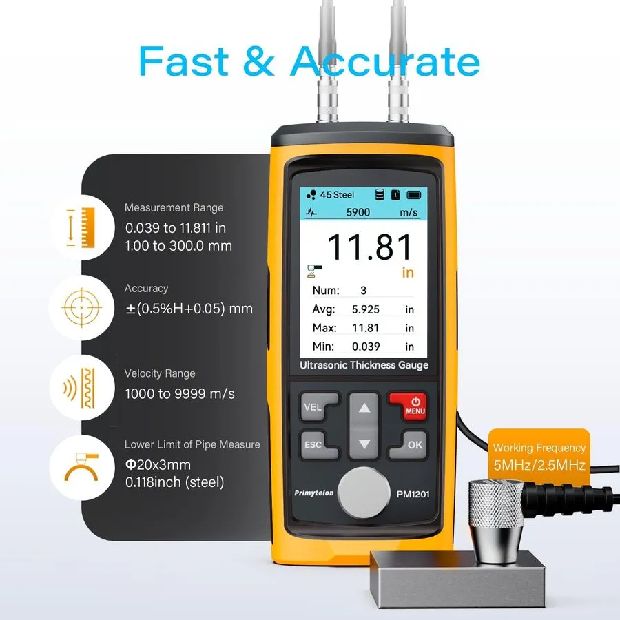 Толщиномер Ultrasonic Thickness Gauge PM1301,Range 0.039 to 11.811 inch, Digital